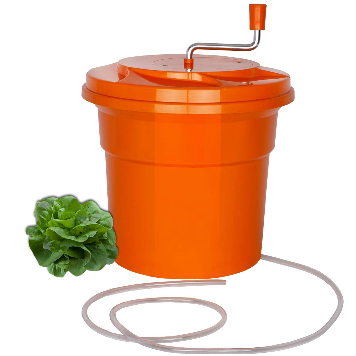 Beeketal 'SB-Maxi25' Profi Gastro Salatschleuder mit 25 Liter Gesamtvolumen - Extra großer Salattrockner mit Wasser Ablaufschlauch, Kurbelantrieb und entnehmbarem Schleudersieb