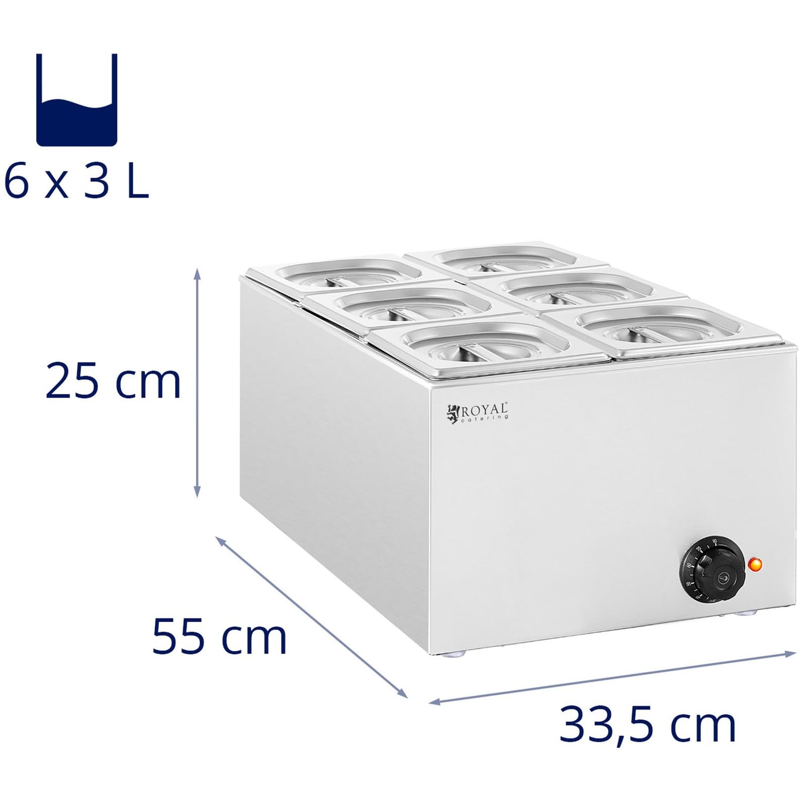 Royal Catering RCBM_GN1/6_1 Bain Marie 640 W 6 x GN 1/6 per bagnomaria