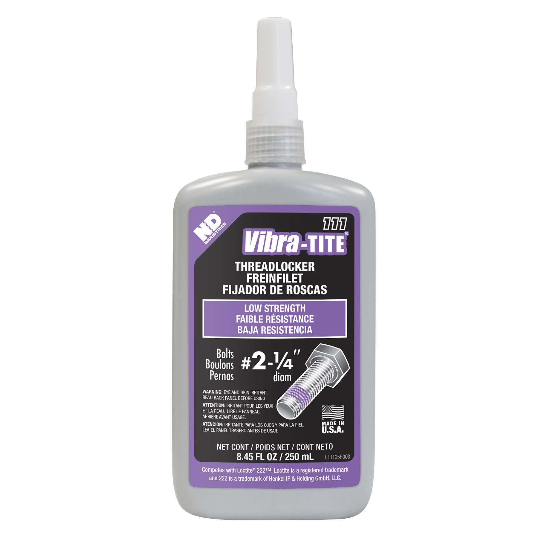 Vibra-TITE - 11125 111 Low Strength Removable Anaerobic Threadlocker, 250 ml Bottle, Purple