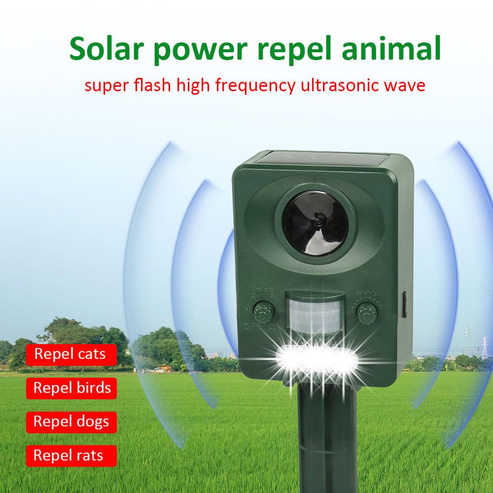 Repellente per Animali Ad Ultrasuoni,Repellente per Animali Solare,Ricaricabile Tramite USB,Impermeabile Con Rilevatore Di Movimento,Respinge Talpe,Cani,Scoiattoli,Conigli,Procioni E Altro Ancora