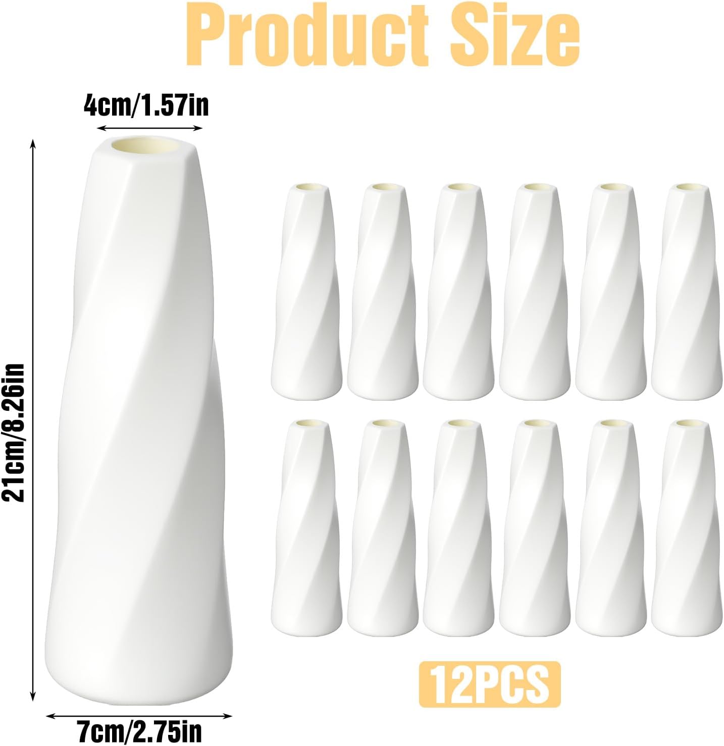 12 Pack Composite Plastic Flower Vase,8.26" Tall White Small Boho Vases,Unbreakable Vase Floral Vases for Table Centerpieces, Bouquets, Home Decor, Living Room(Retro)
