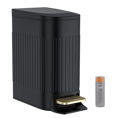 BETHEBEST 1.6 Gallon Small Step Trash Can with Lid,Compact Rectangular Garbage Can with Removable Liner Bucket for Bathroom,Bedroom,Office,Black - Black