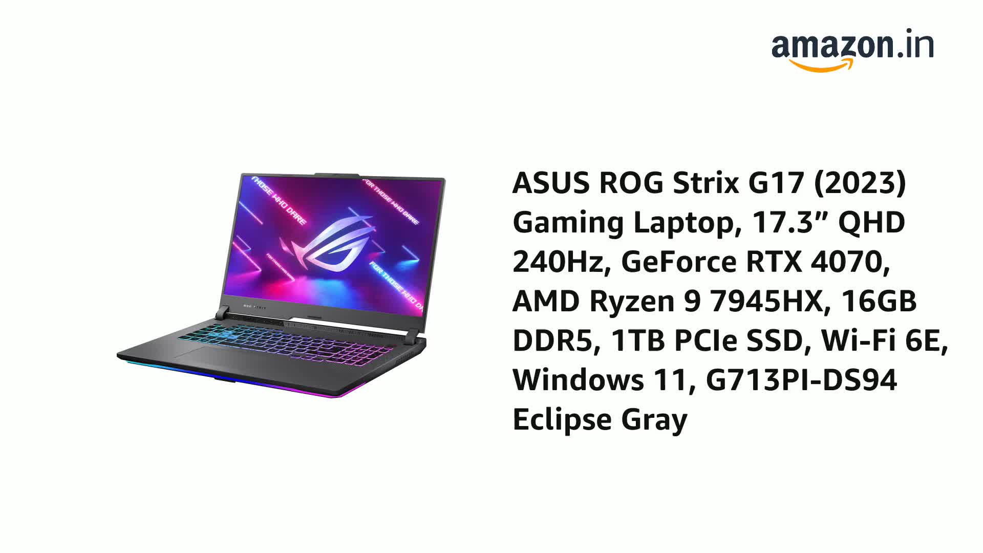 ASUS ROG Strix G17 (2023) Gaming Laptop, 17.3” QHD 240Hz, GeForce
