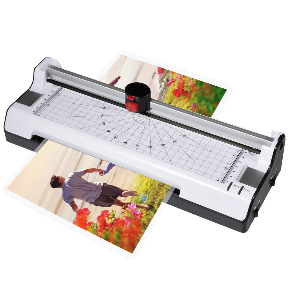 Machine à plastifier 3 en 1, pour plastification à Froid et Thermique, Coupe-Papier Rotatif, arrondisseur de Coins, Coupe ondulée Droite perforée, Pochettes Autocollantes