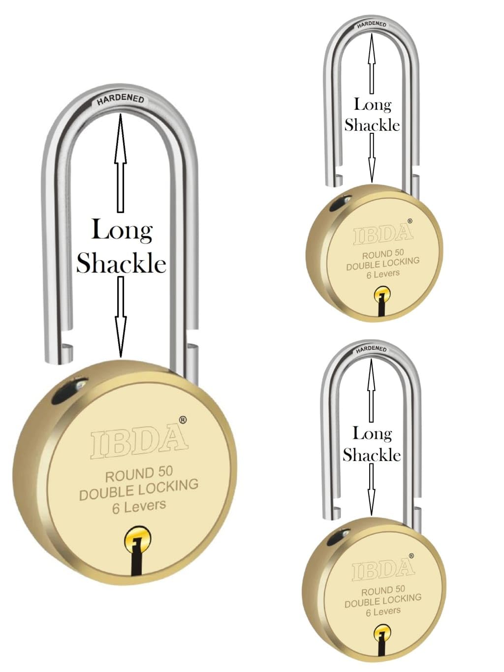 long shackle small keyed lock|lock and key|Double Locking|6 Levers' Technology|Rivetless Steel Body Padlock|Lock for indoor use,home,gate,door,kadi,channel,chain,shop,school,meter box (Pack of 1) — Amazon image 7