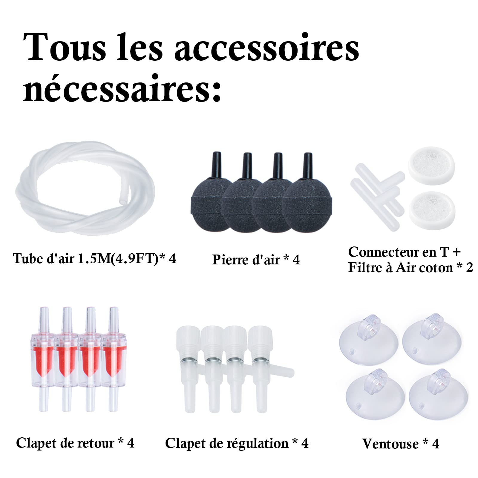 Pompe à air pour Aquarium, Pompe à oxygène à 4 Sorties, aérateur Silencieux pour Un réservoir de Poissons et de Tortues jusqu'à 1100L
