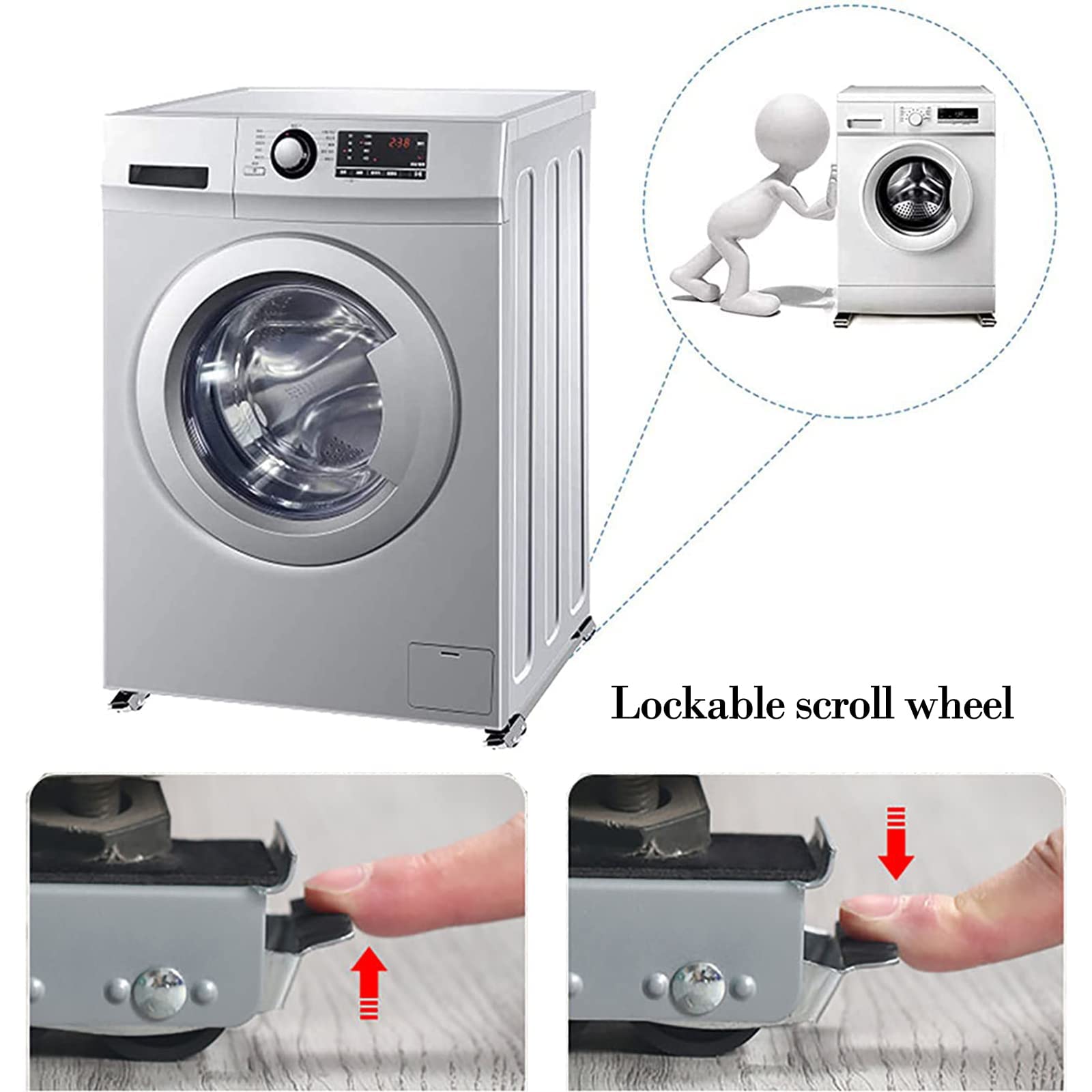 Stojak na pralkę Regulowana podstawka pod mini lodówkę, uniwersalna podstawa mobilna z 24 kółkami do pralki, 2 szt. (maksymalne obciążenie 300 kg/660 funtów)(White)