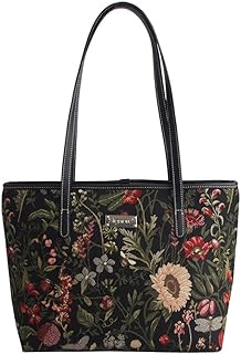 Signare Tapestry Shoulder Bag Tote Bag for Women with Travel or Work Tote Bags for Women With Black Morning Garden Design|COLL-MGDBK
