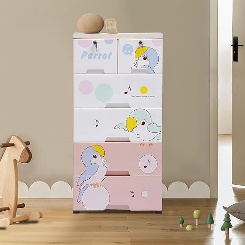 Cajones de plástico con 6 cajones de plástico con cerradura, organizador alto para ropa, organizador de armario pequeño, estante organizador de