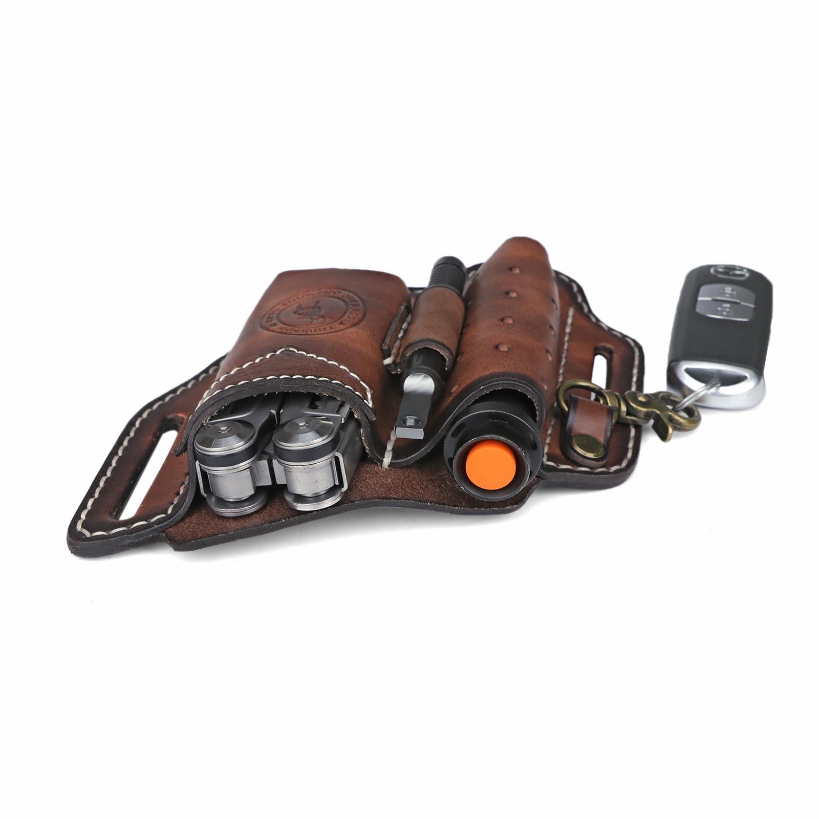 Tourbon Étui multifonction pour ceinture en cuir EDC Organiseur de poche avec porte-clés et étui de lampe de poche