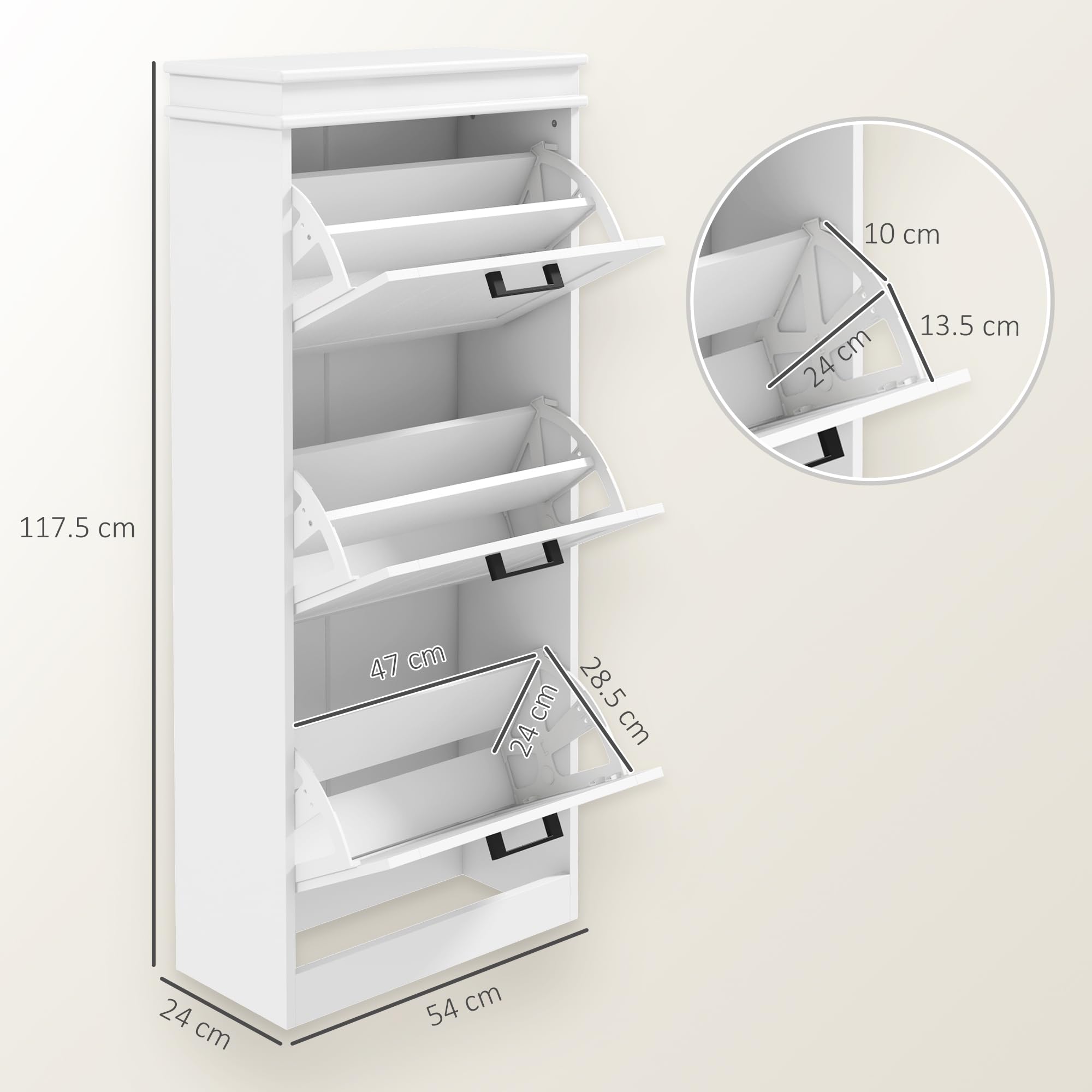 HOMCOM Scarpiera Salvaspazio con 3 Cassetti Ribaltabili per 15 Paia di Scarpe, Mobile Porta Scarpe con Ripiano Regolabile, 54x24x117.5 cm, Bianco