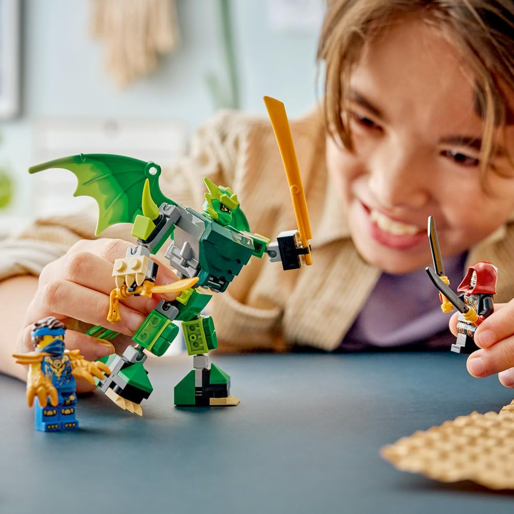 LEGO NINJAGO Smoczy mech Lloyda — zestaw bitewny, zabawka konstrukcyjna, klocki dla chłopca lub dziewczynki, ruchoma figurka mecha i trzy minifigurki ninja, prezent dla dziecka od 6 lat 71862