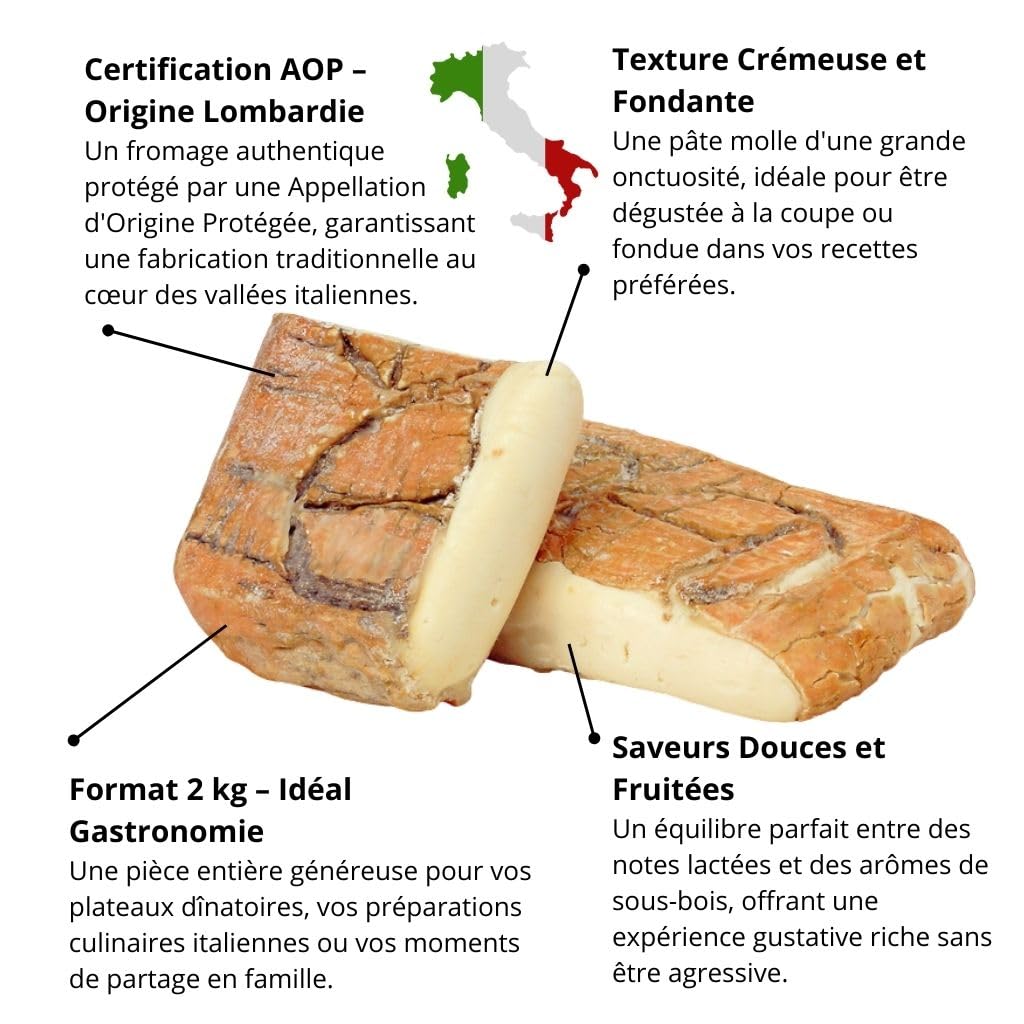 Taleggio fermier AOP – Fromage Italien à Pâte Molle de fabrication artisanale – 1/2 Pièce +/- 1kg – Lait cru de Vache de lombardie – Texture Crémeuse & Croûte Lavée – Saveurs Douces et Fruitées