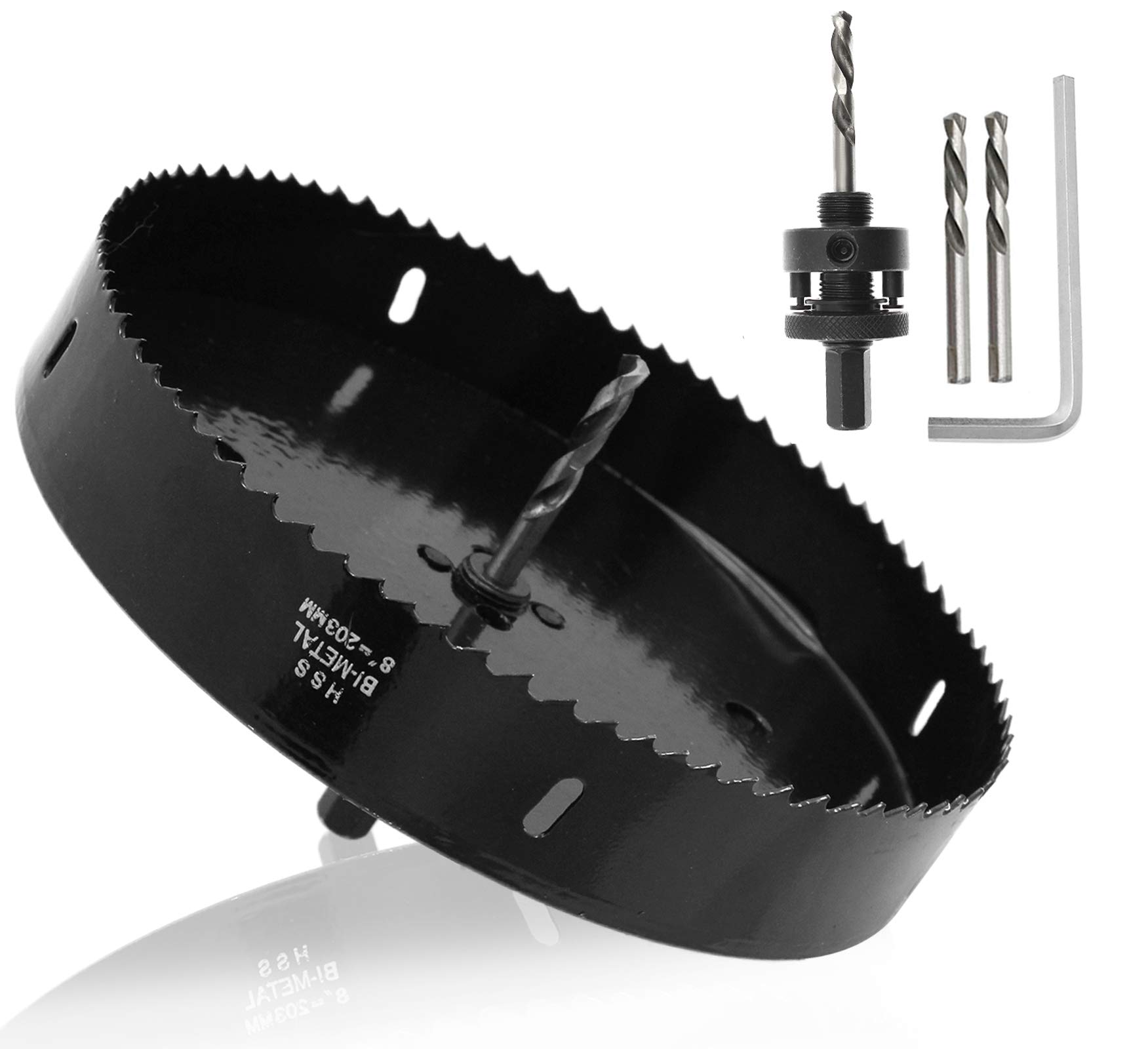 Sega a tazza da 203 mm con albero resistente, profondità di taglio di 30 mm, fresa a tazza bimetallica HSS per luci da incasso, taglio senza intoppi in legno, plastica, cartongesso e metallo