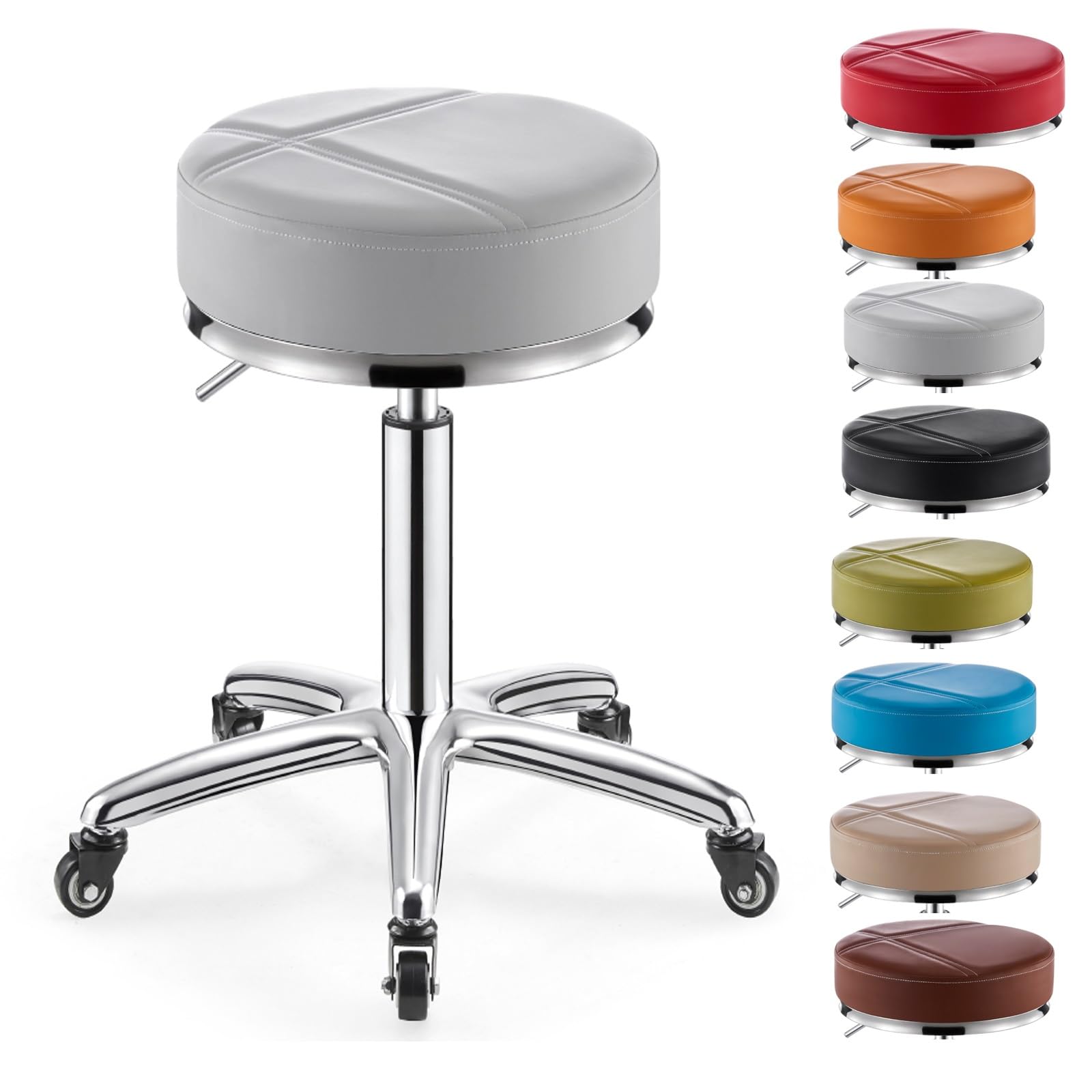 Taburete giratorio de 360° para laboratorio y taller con base cromada resistente a los arañazos, altura ajustable