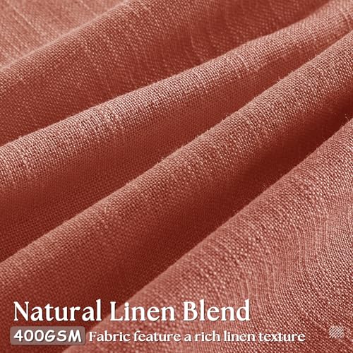 Image of Firebrick Pleated Linen Curtains 96 Inches Long for Living Room 2 Panel Set Semi Sheer Light Filtering Pinch Pleat with Rings Hooks Drapes Farmhouse Rustic Terracotta Red Clay Curtain Bedroom Window