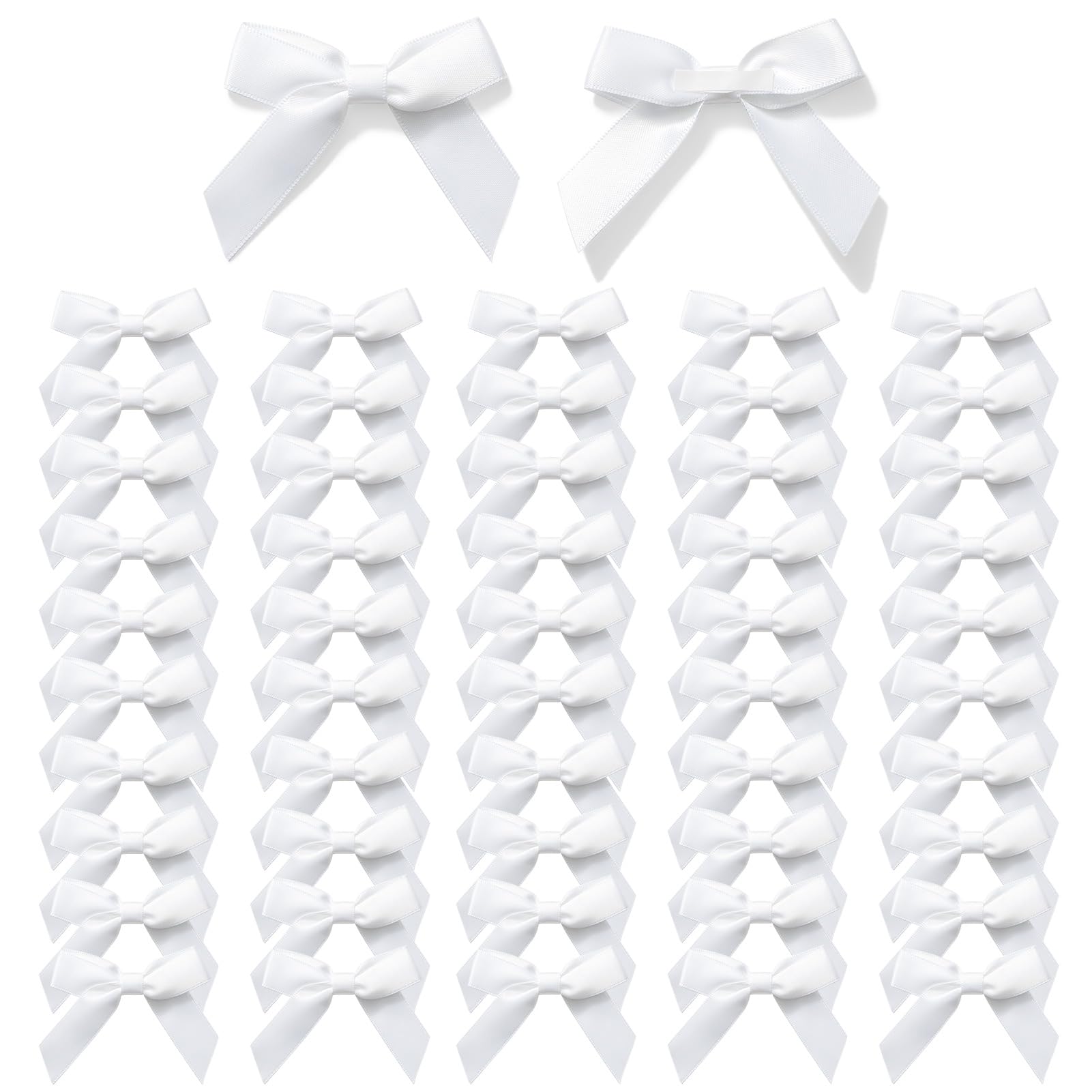 MORSUNBELA Schleifen Kleine Deko Weiße Schleife Geschenkschleifen Selbstklebend Geschenk für Geschenkverpackungen Valentinstag Hochzeit Weihnachten 50 Stück