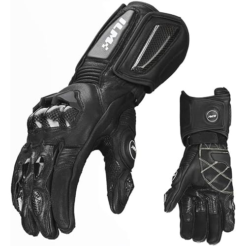 ILM Air Flow Leather Motorcycle Gloves for Men and Women Model-GRC01L (XXL, Black-Long)
