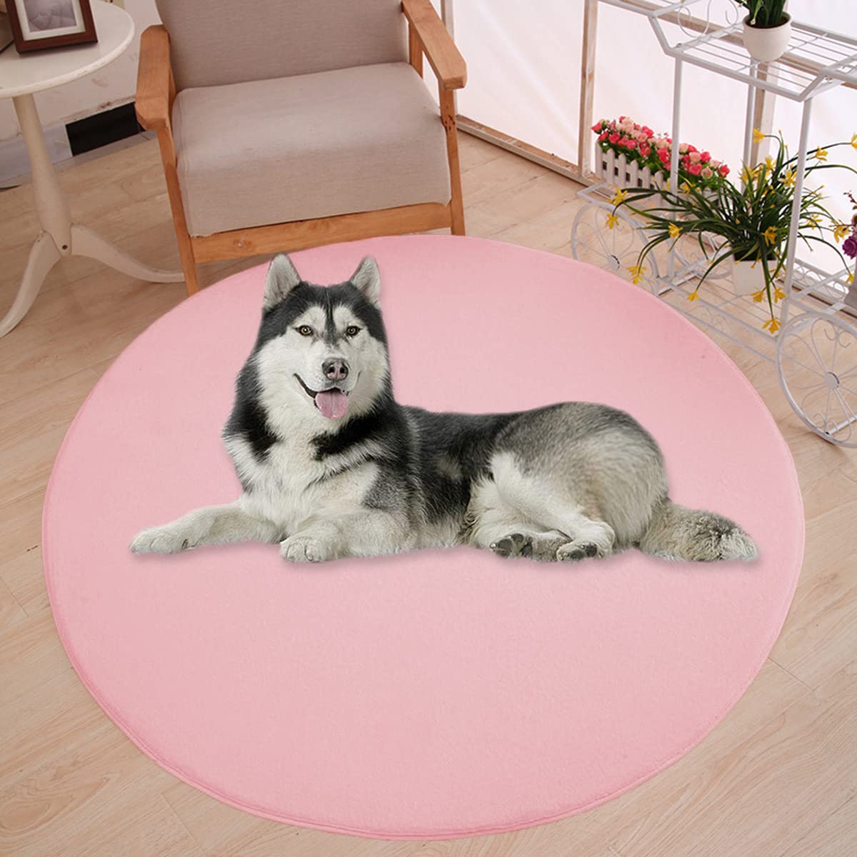 Waigg Kii Large Dog Bed Mat,Coral Velvet Soft Round Carpet Area Rug Pet Mat,Anti-Anxiety Dog Mattress for Small Medium Large Cats Dogs (80CM,Pink)