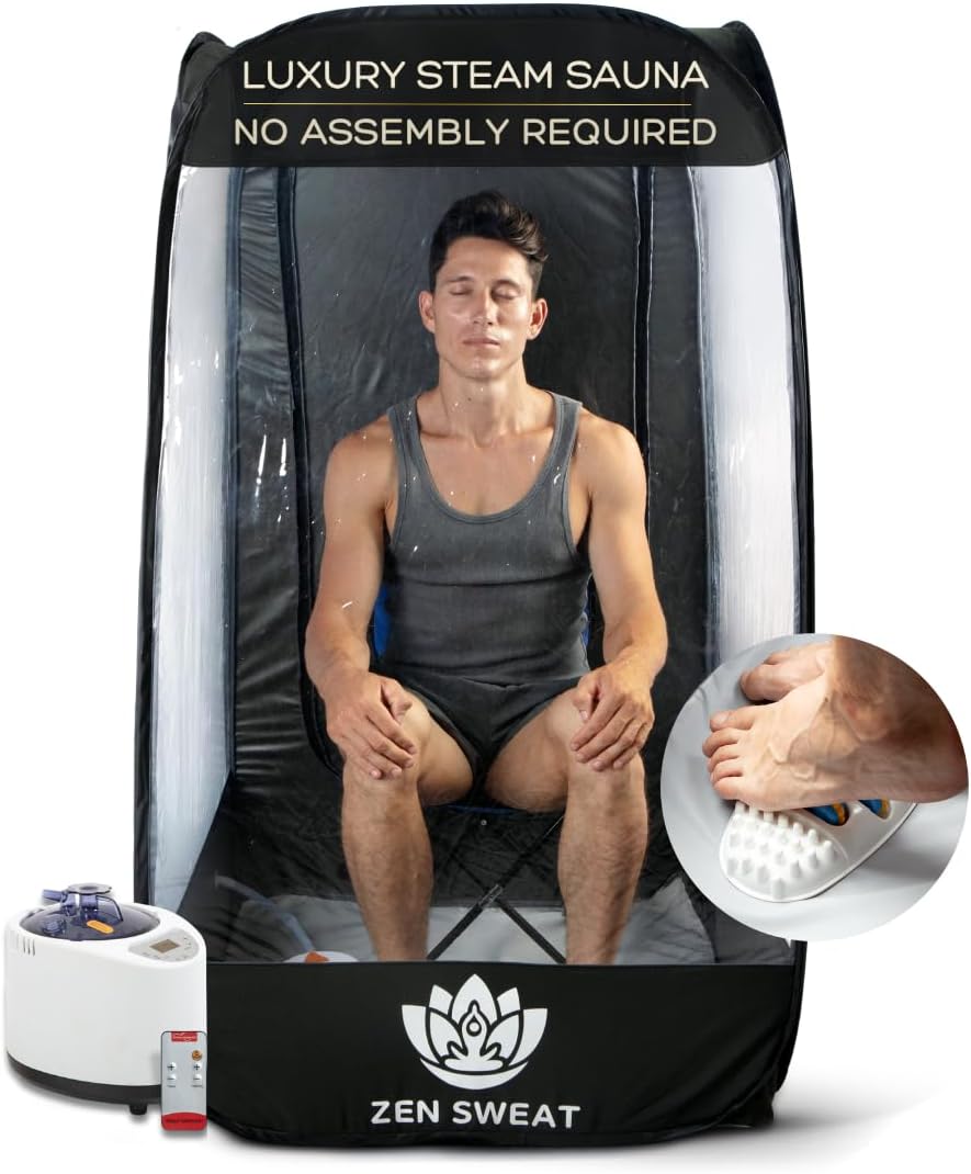 Portable Steam Sauna Tent for Home — 2.6L Steamer, 9 Heat Levels, Remote, Foldable Chair, Waterproof Mat, Foot Massager