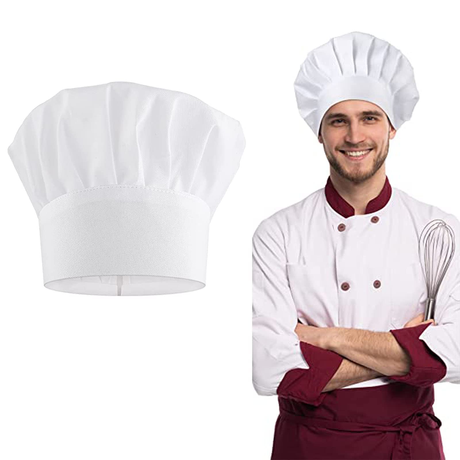JEOPKO1 Pcs Chef Hat Pizza Hat Catering Hats Adjustable Elastic Kitchen Cooking Chef Hats White Baker Hat Cooking Cap for Men Women (White Chefs Hat) M-L