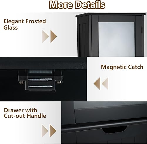 Miniatura 7 de COSTWAY Armario de almacenamiento de baño de 67 pulgadas de alto, gabinete de piso alto independiente con 2 puertas y 1 cajón, estantes ajustables