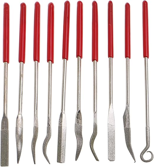 Drilax 10 Pcs Diamond File Set | Riffler Files for Jewelry, Miniatures, Sharpening | Wood, Stone, Metal Carving | Soft Grip Handle Hobby Tools