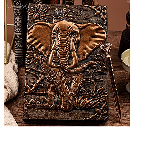 Image of 3D Elephant Vintage Leather Journal Writing Notebook with Pen Set,Antique Handmade Leather Daily Notepad Sketchbook,Travel Diary&Notebooks to Write in,Elephant Journal Gift for Men Women
