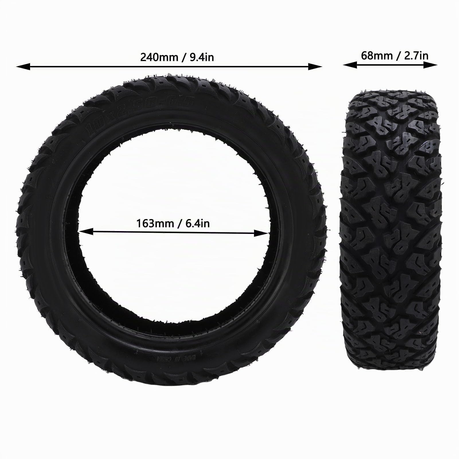 SUNGOOYUE Pneumatico Tubeless per Scooter 10x2.50-6.5 Pneumatico per Vuoto per Scooter Elettrico da 10 Pollici Pneumatico Tubeless Fuoristrada di Ricambio con Gomma Resiliente