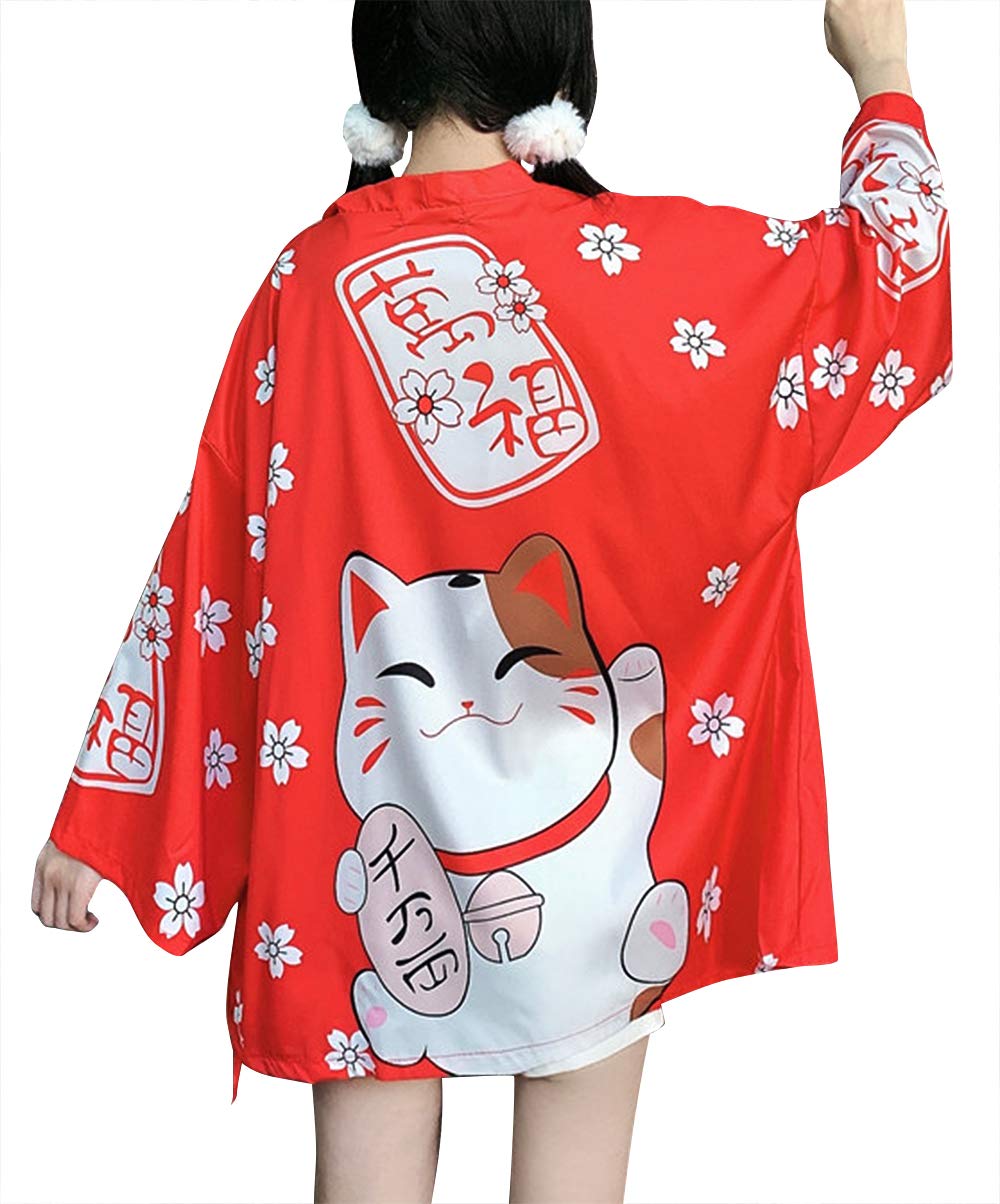 LAI MENG FIVE CATSWomen's 3/4 Sleeve Japanese Shawl Kimono Cardigan Tops Cover up OneSize US S-XL