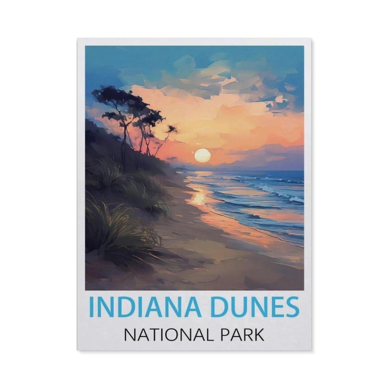 BEAYODKP 5D Diamond Painting，Indiana Dunes National Park Vintage Travel Posters，Diamond Embroidery Cross Stitch（30 x 40 cm/11.81 x 15.74 inches）-BZ31