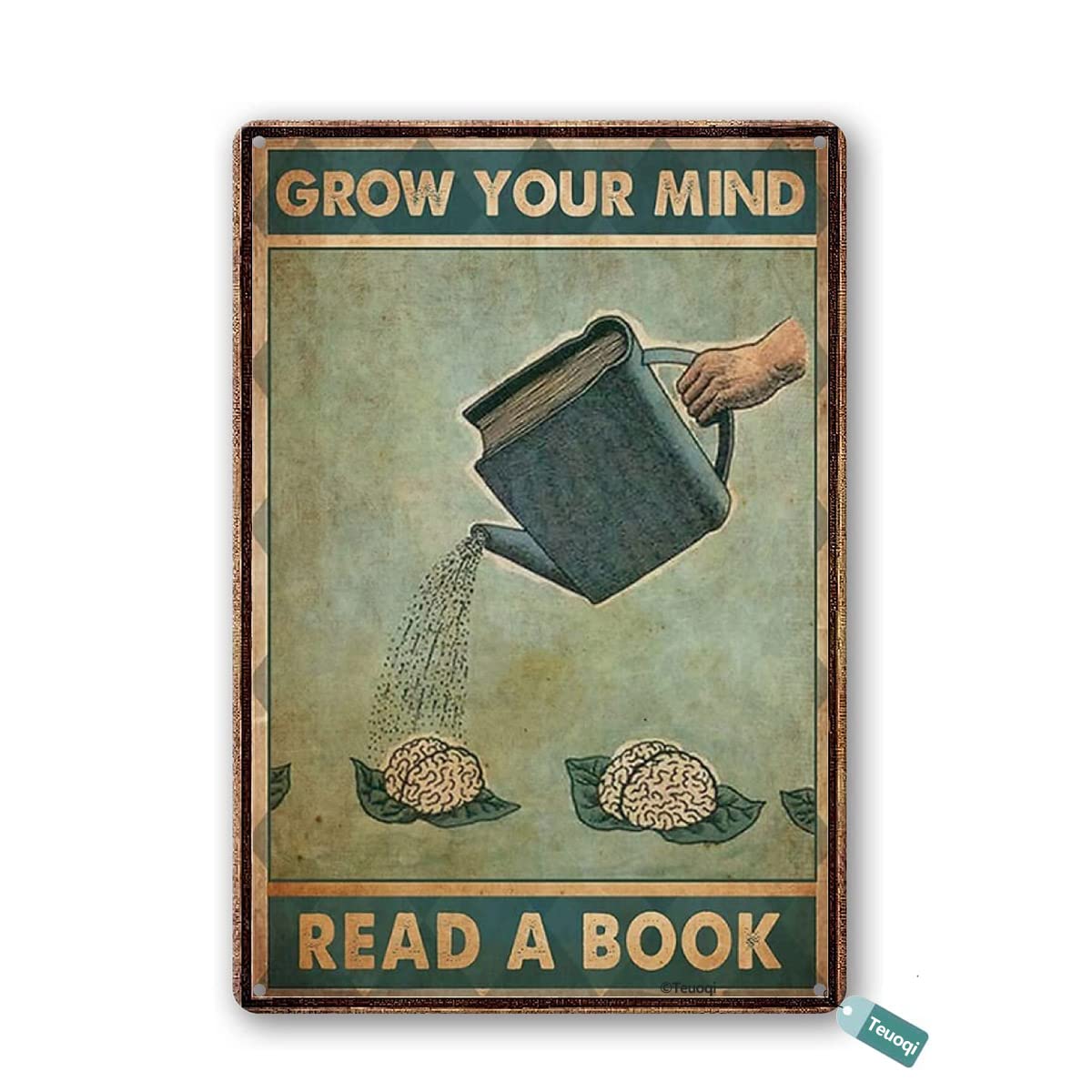 Grow Your Mind Read A Book Wall Decor Poster Metal Sign 8X12 Inches