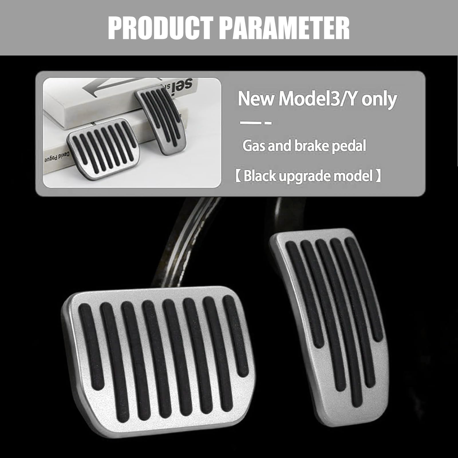 dawfall 2 PCS Tesla Foot Pedal Pads Kit, Brake Accelerator Safety Anti-Slip Pedal, Alloy + Rubber Strip Original Car Molded Pedal Cover Accessories, Compatible with 2019-2024 Tesla Model 3/Y (Silver)