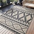 OLANLY Outdoor Rug Waterproof 5x8 ft, Reversible Outdoor Plastic Straw Rug, Boho Patio Rug, Indoor Outdoor Carpet, RV Mat Outside for Patio, Camp, Picnic, Balcony, Deck, Backyard, Black & Beige