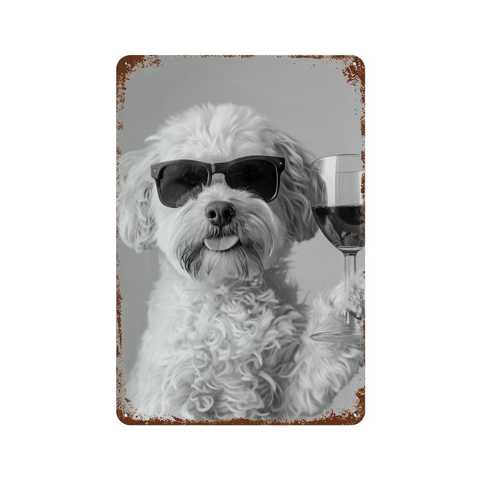 xiaoxiaoshen Cavachon Drinking Wine Print Wall Decor Art Metal Tin Poster Modern Home Decor Art Home Bar Shop Decorations Vintage Sign 30x20cm