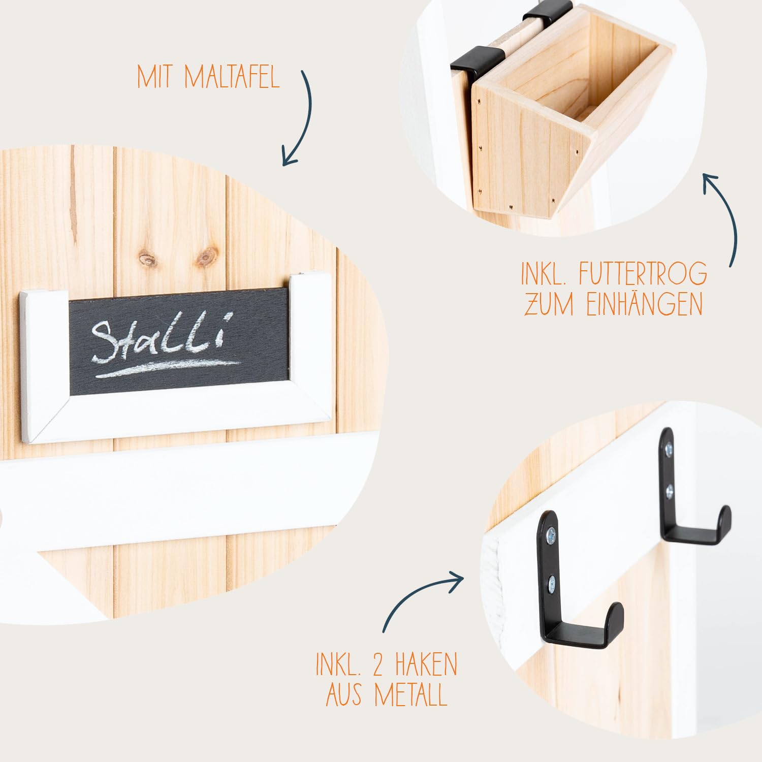 PINOLINO Hobby Horsing Stall Stalli, establo para Caballos enchufables, práctico Soporte para 2 Caballos, con comedero para Colgar, Madera de coníferas, Ancho 37 cm, Profundidad 26 cm, Alto 97 cm