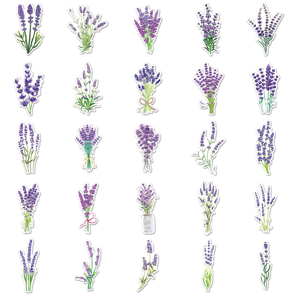 Exquite Lavender Flower Vinyl Stickers, 50 PCS Purple Lavender Botanical Decals for Journals Scrapbooking, Laptops - Image 3