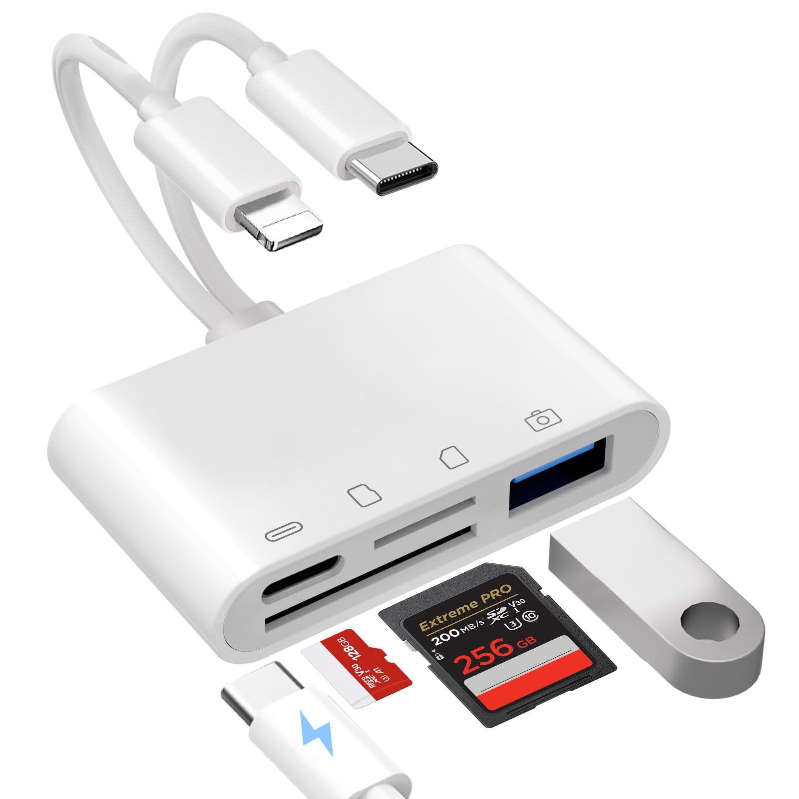 SD Kartenleser für iPhone und Android – Lightning/USB-C SD/TF Speicherkartenleser mit USB OTG Anschluss, Kamera SD Kartenleser USB C für iPhone 17/16/15/14/13/12/11, iPad, Samsung, Android usw