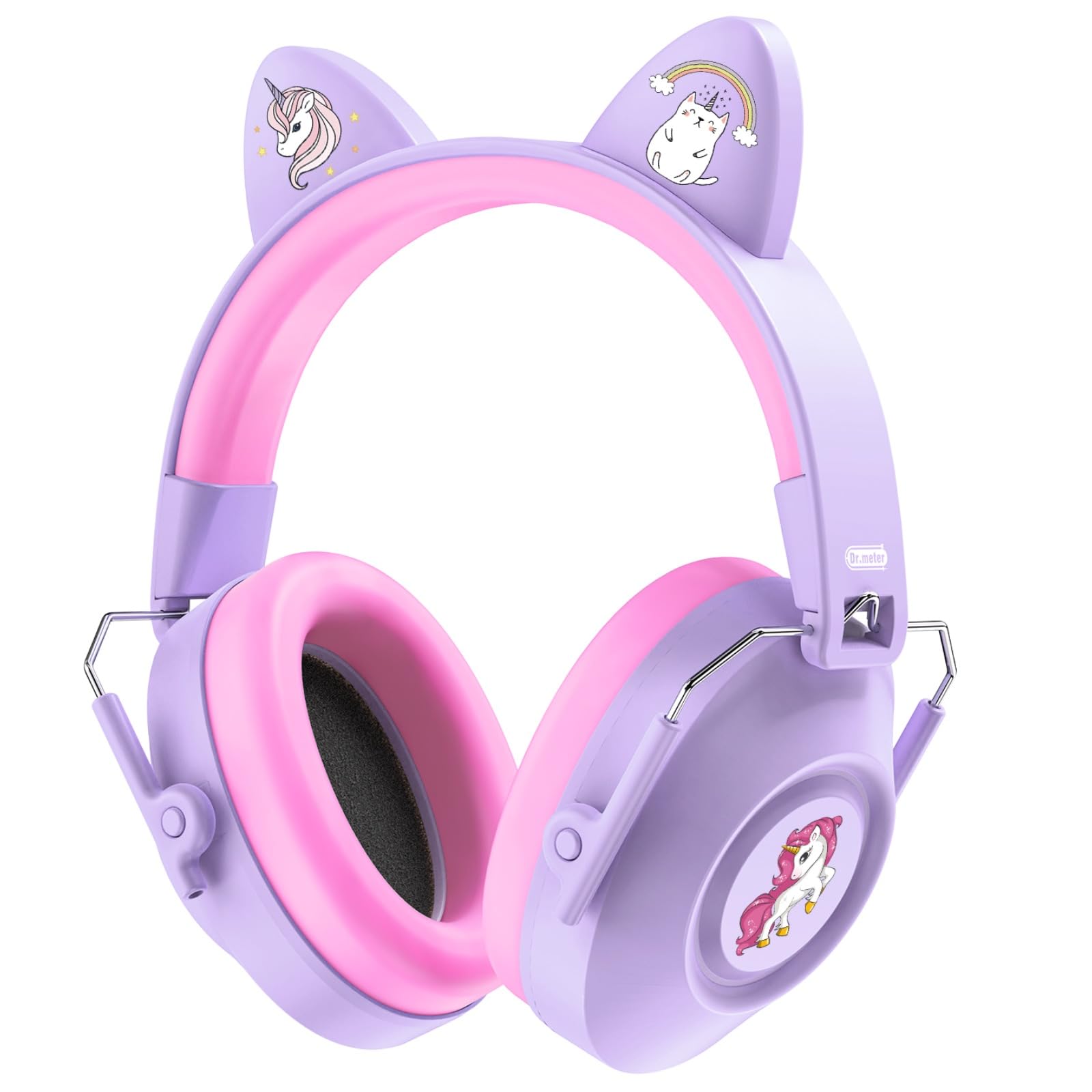 Dr.meter Ear Defenders for Kids, 32dB SNR Super Cute Ear Protection Ear Muffs for Autism Sensory, Hearing Protection Earmuff for Monster Jam Concert Firework with Stickers For DIY Light Purple+Pink