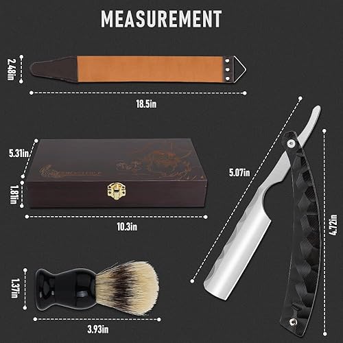 Miniatura 5 de Kit de maquinilla de afeitar profesional de hoja recta con Strop - Maquinilla de afeitar de peluquero de borde recto de acero inoxidable de primera