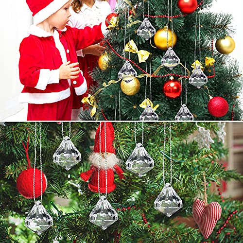 60 Pieces Crystal Ball Acrylic Christmas Tree Ornaments, Diamond Pendants Beads Ornaments With Silver Thread For Christmas Decorations (Clear Color) #TOP3