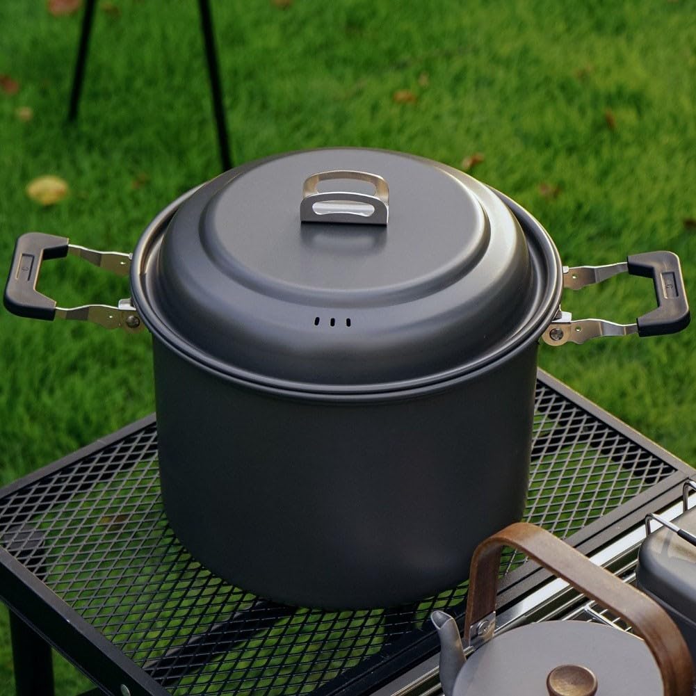 Składany zestaw garnków do gotowania na parze 6,5 l, na kemping i piknik, twarde anodowane aluminium + stal nierdzewna, lekki 882 g, kompatybilny z większością pieców kempingowych