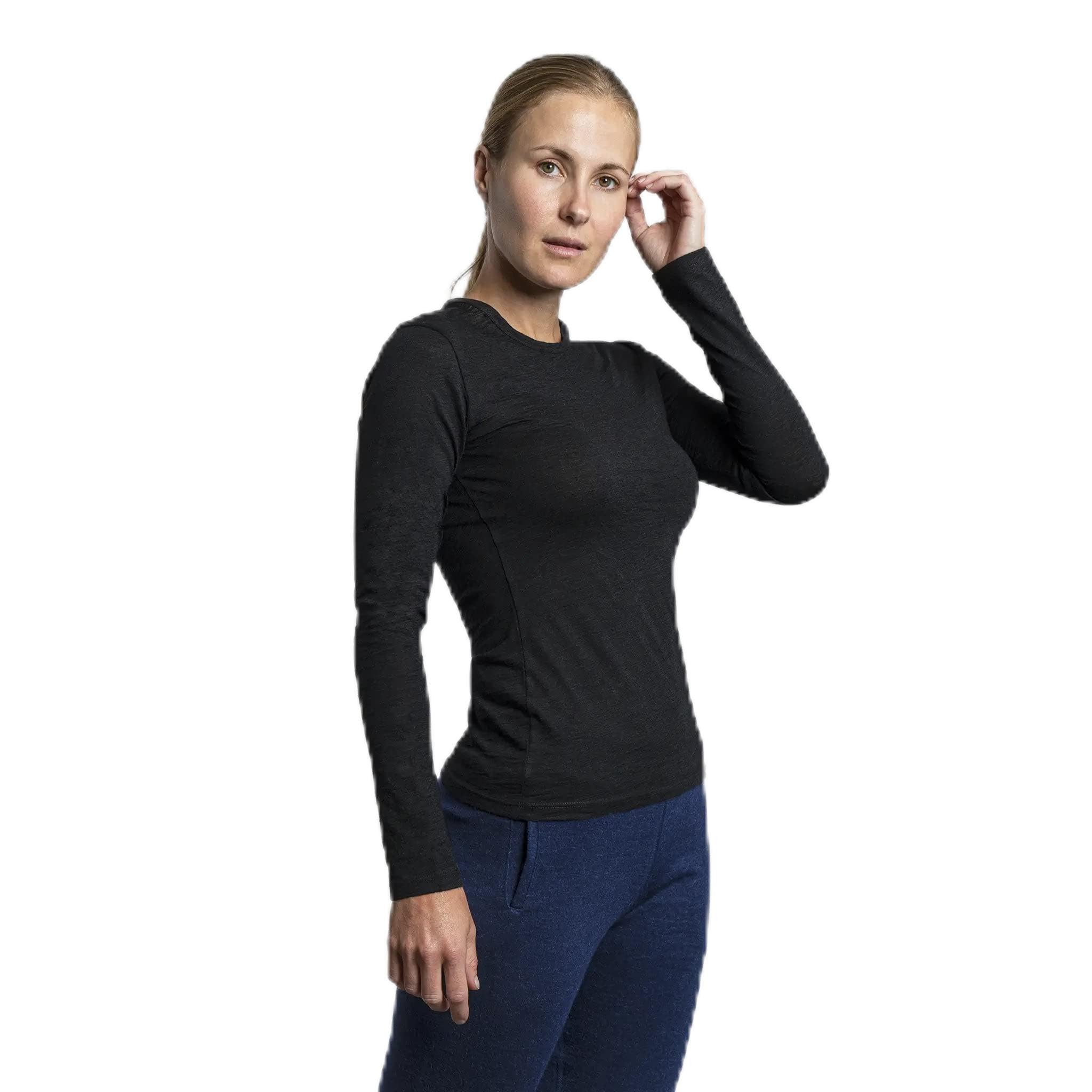 Arms of Andes Women's Alpaca Wool Long Sleeve Base Layer: 160 Ultralight Black S