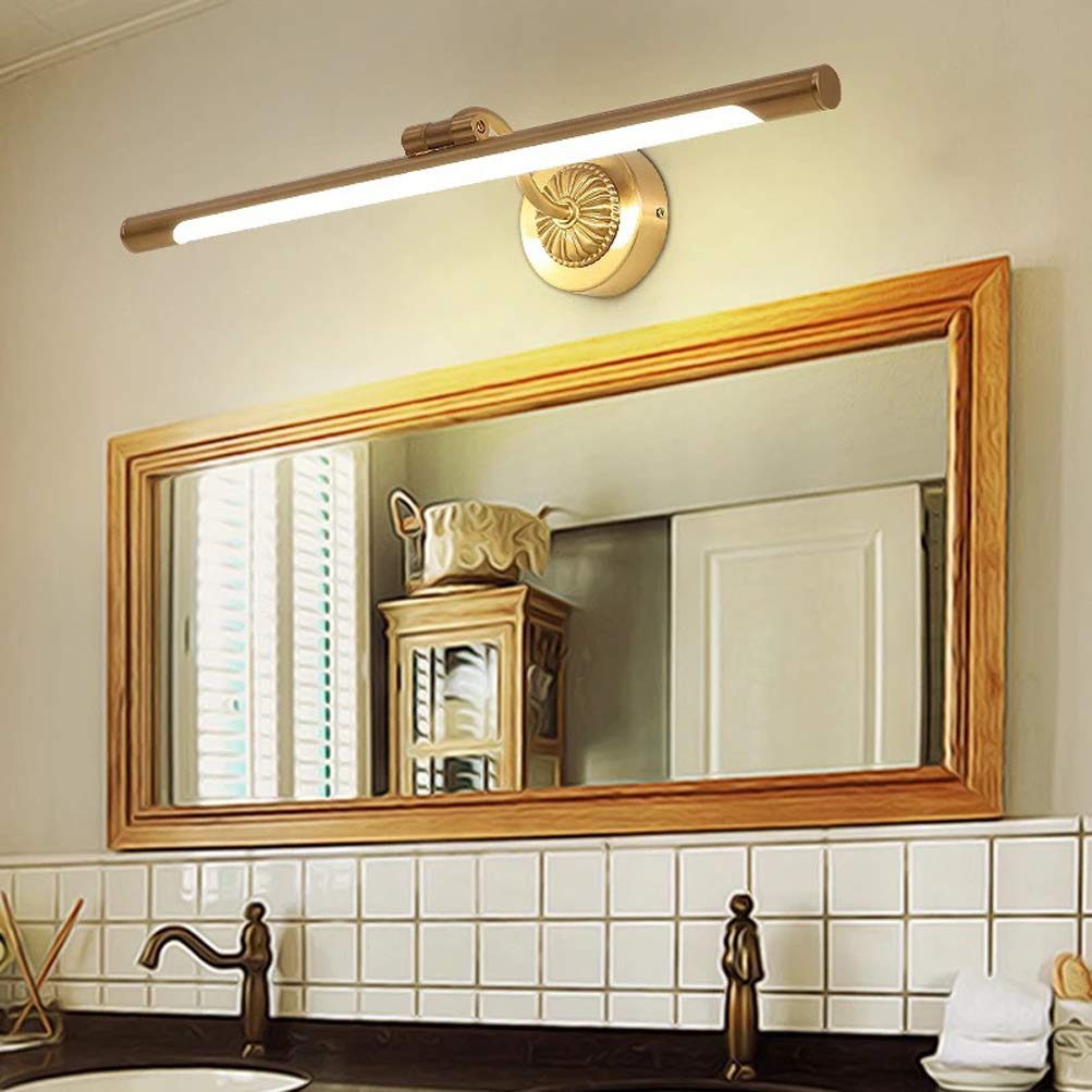 ACMHNC LED Spiegelleuchte Retro Messing Spiegellampe Vintage Antik Badlampe Bad wasserdichte Wandleuchte Schminklicht Für Spiegel Schminktisch Badzimmer,Neutralweiß 4000K,Messing,L43CM/9W