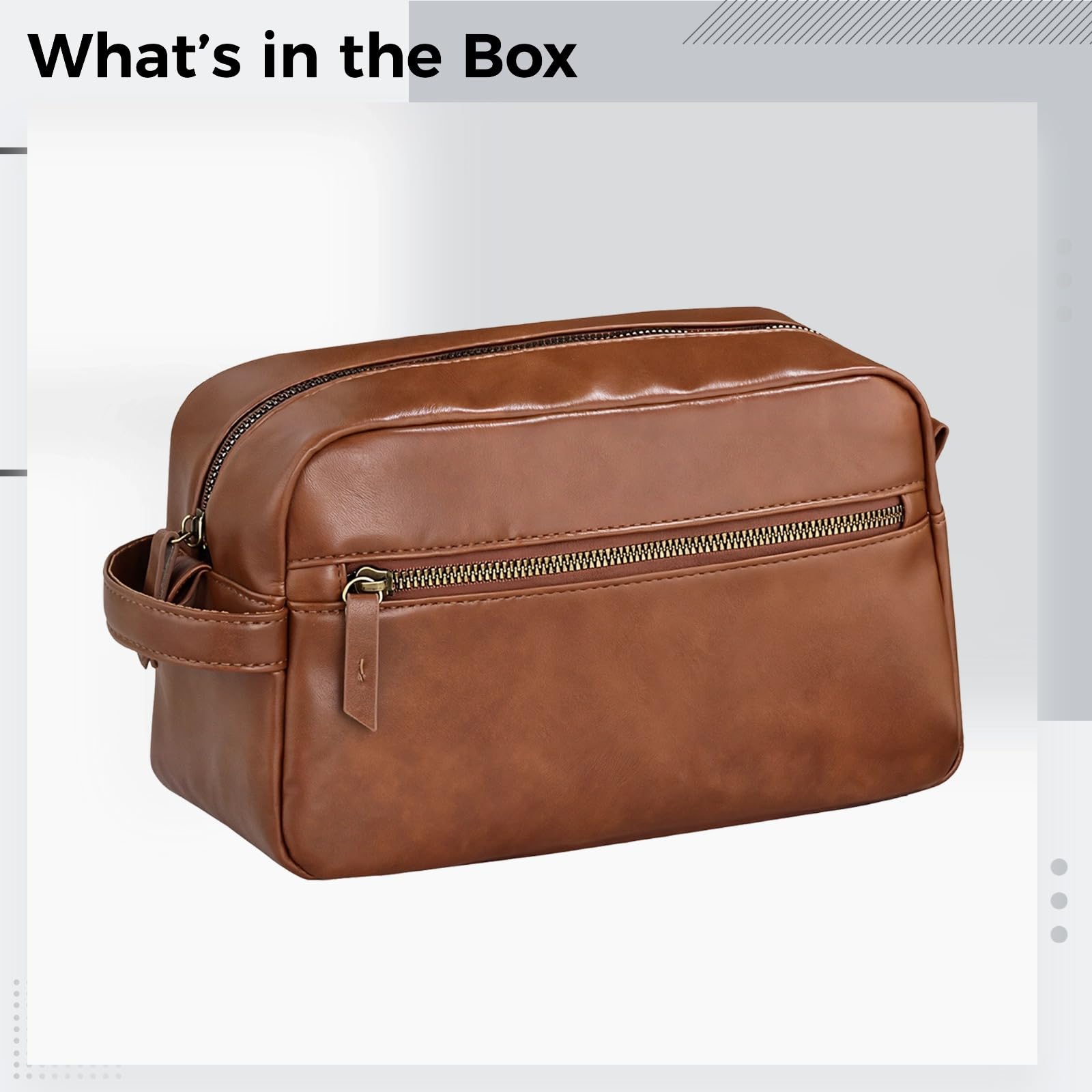 Neceser para hombre de piel sintética marrón de 25 x 10,5 x 14,5 cm, bolsa de aseo de viaje, bolsa de aseo con múltiples compartimentos, para viajes de negocios y uso diario