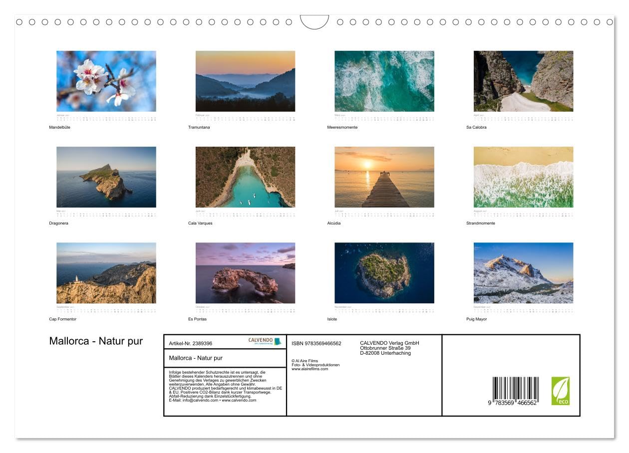 CALVENDO - Mallorca - Natur pur (Wandkalender 2027 DIN A3 quer), Monatskalender: Mallorca's unglaublich schöne Natur im Detail