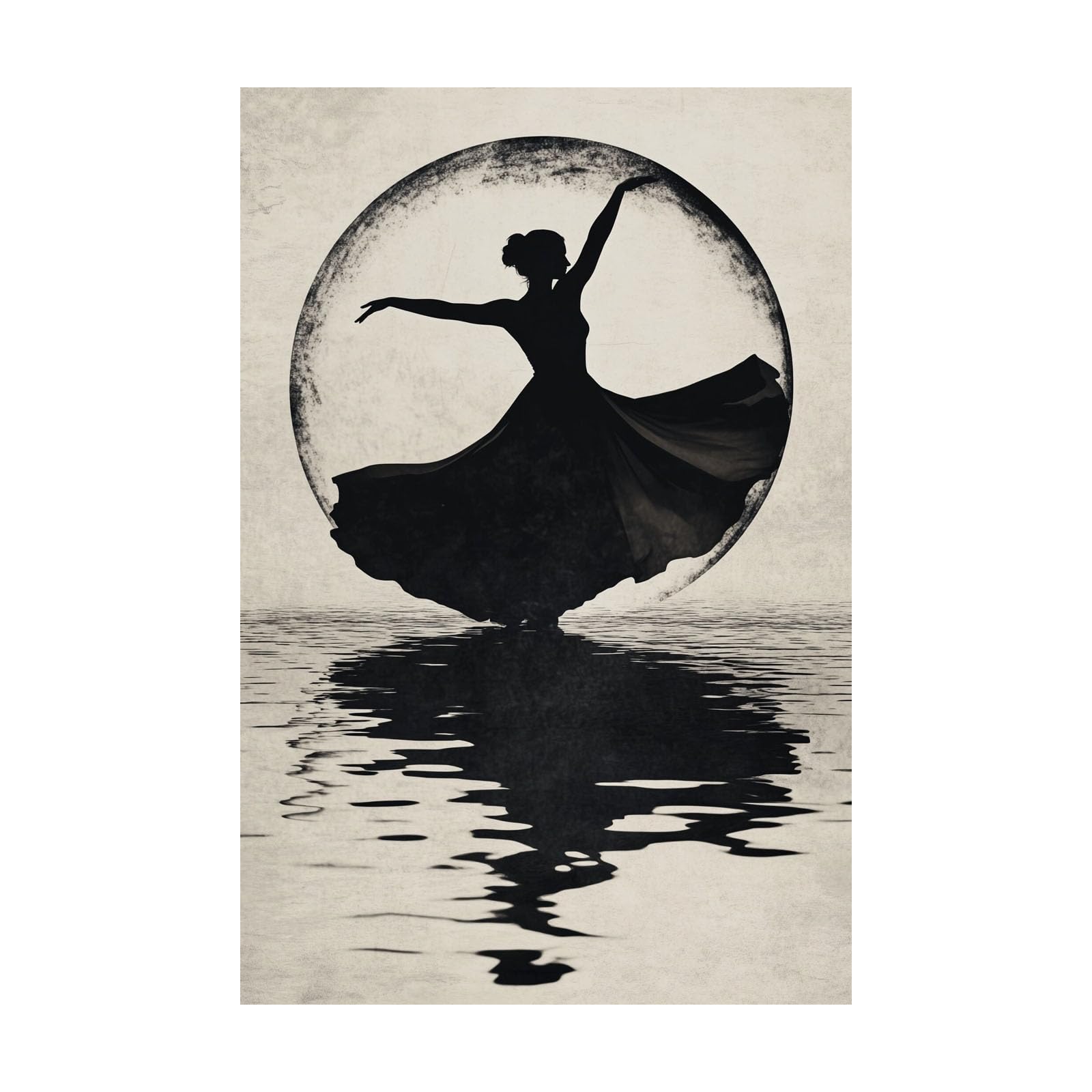 TERUEA Wall Art Print On Canvas Picture For Home Office Decor Ballerina Silhouette Moon - Floral Woman Face - Living & Home Decor with Easy Hang Guide(Black)-80x120cm Unframed