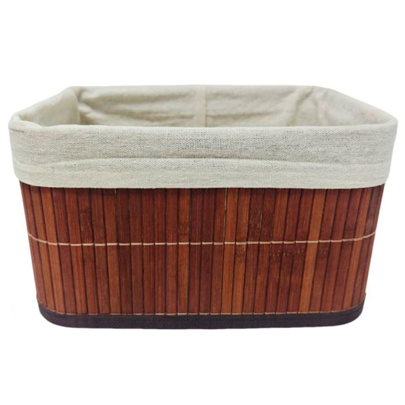 Acan Tradineur - Pack de 4 cestas rectangulares de bambú, incluyen forro interior de tela extraíble y lavable, ligeras, organización del hogar (Color caoba - 26 x 20 x 14 cm)