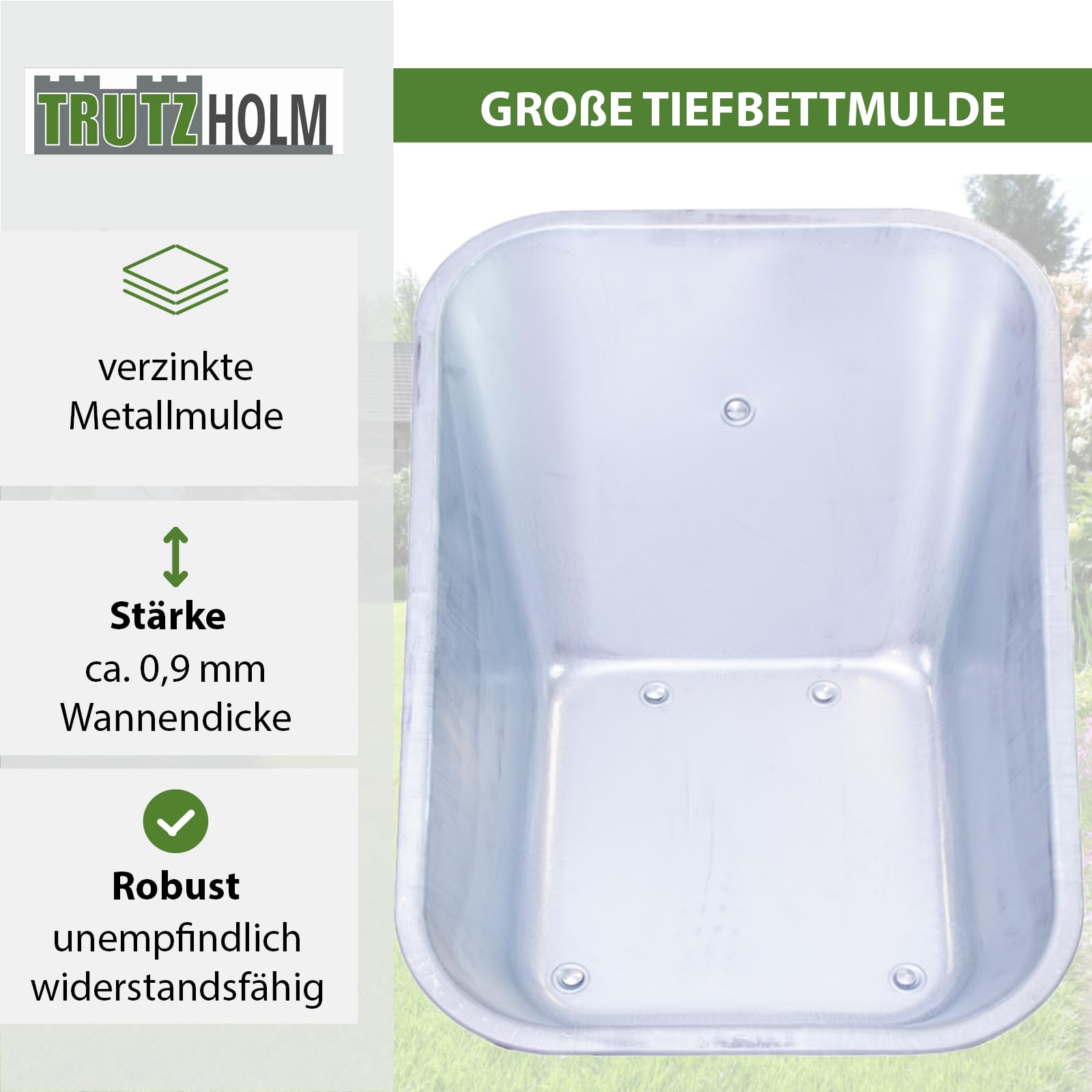 TRUTZHOLM Profi Schubkarre 100L 250 kg Traglast Vollgummirad 4.00-8 mit Stahlfelge Kugellager Schiebetruhe für Garten und Baustelle robust langlebig extra stabiles Chassis