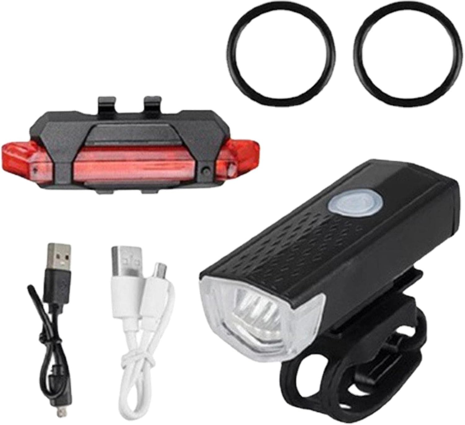 Kit éclairage Vélo Avant/arrière LED - USB Rechargeable, Noir, étanche